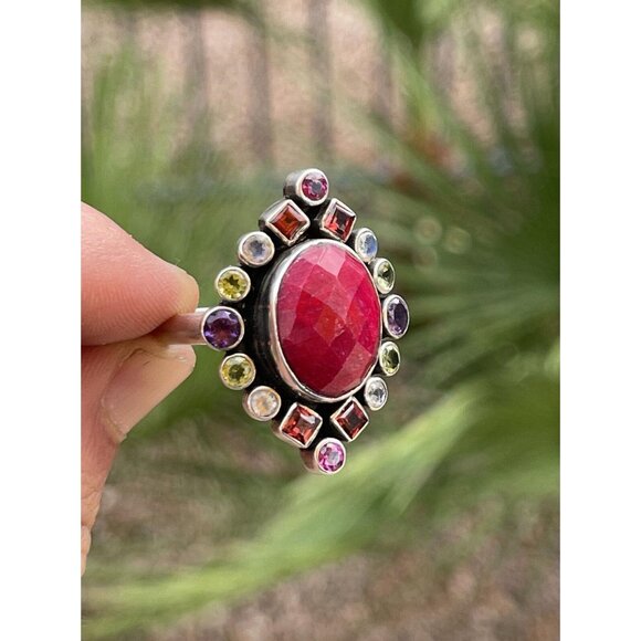 Nicky Butler Sterling Silver Ring Size 12 Multi Moonstone Amethyst Ruby Vintage - Picture 8 of 10